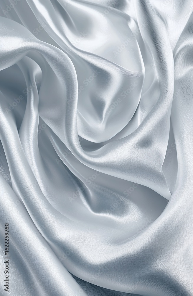 Obraz premium A luxurious, flowing white satin fabric is dramatically photographed against a dark background, highlighting its smooth texture and elegant drape.