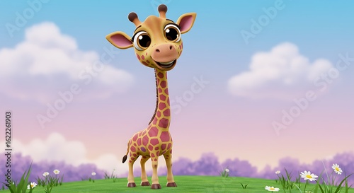 Giraffe in pastel flower meadow