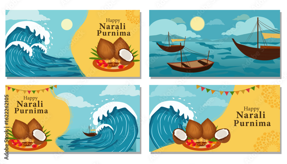 Naklejka premium Happy Narali Purnima Coastal Harvest Festival Vector Collection