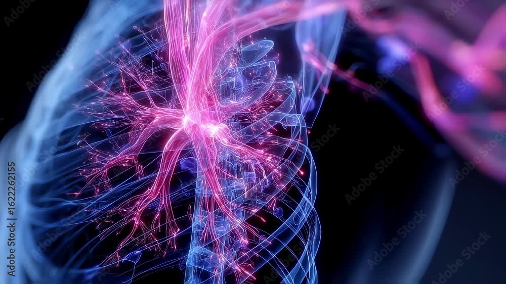 Organ Radiating Pain Dynamic anatomy model displaying radiating pain flashes from chest ...