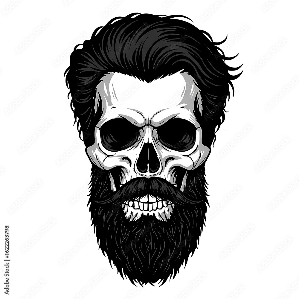 Fototapeta premium Monochrome Skull: Intricate Beard, Stylish Hair