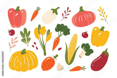 Vibrant Vegetable Variety: A colorful assortment of fresh, organic vegetables, artistically arranged to showcase the beauty of nature's bounty and the deliciousness of healthy eating.