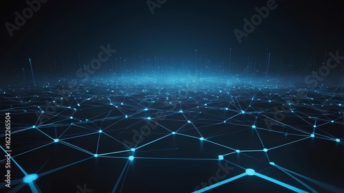 Wallpaper Mural Digital data network connection concept. Abstract background with glowing blue lines and nodes in cyberspace. Torontodigital.ca