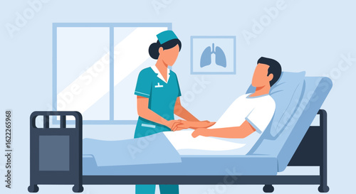 Nurse compassionately attends to a patient resting in a hospital bed.