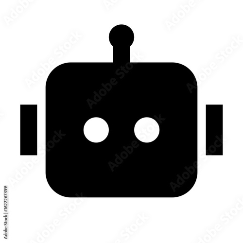 Simple robot head icon, solid fill symbol for AI and technology