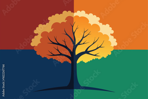 oak tree during four seasons   spring  summer  aut.eps