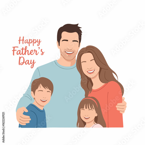 Celebrate Father's Day with a heartwarming family moment: Dad, mom, son, and daughter share a loving embrace, radiating joy and togetherness.