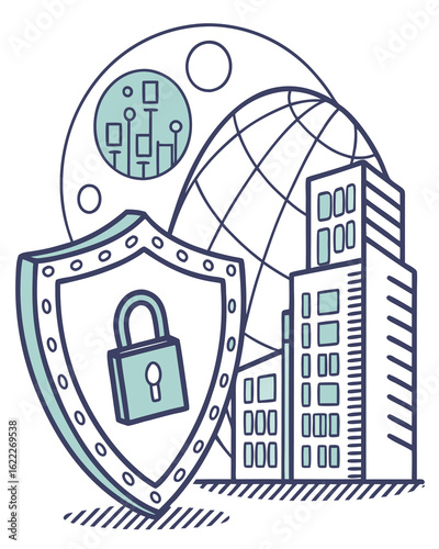 Cybersecurity Concept Illustration: Digital Data Protection and Network Security