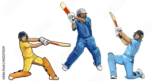 cricket athlete set player illustration design vector art