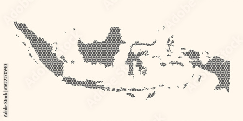 Indonesia Map Vector Hexagonal Halftone Pattern Isolate On Light Background. Hex Texture in the Form of a Map of Indonesia. Modern Technologic Contour Map of Indonesia for Design or Business Projects