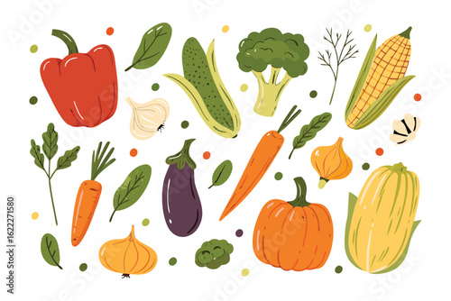 Assortment of Garden's Bounty: A vibrant collection of freshly harvested garden vegetables arranged, showcasing nature's colorful palette and diversity.