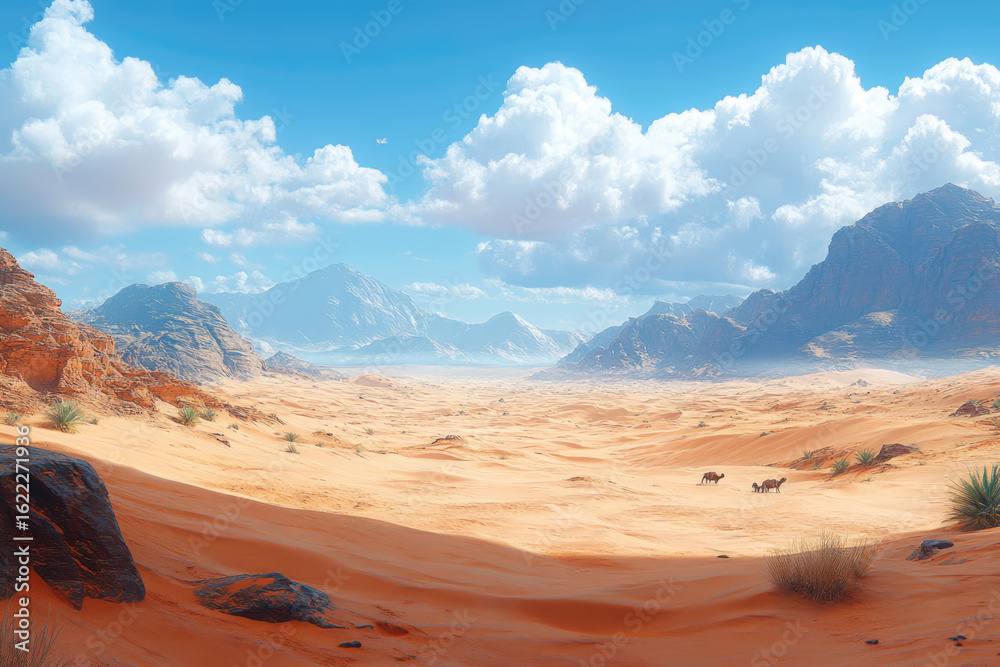 Naklejka premium Tranquil Nomadic Life in a Vast Desert Landscape