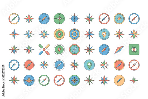 Collection of compass and navigation icons for design projects