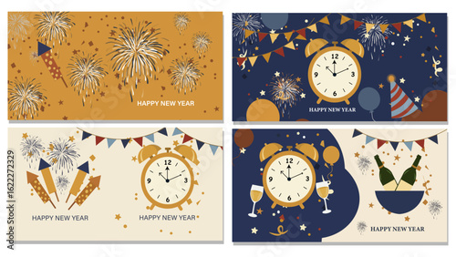 Canvas Print Happy New Year Vector Banner Set - Festive Celebration Illustrations