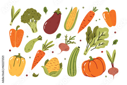Vibrant Assortment of Vegetables: A delightful collection of colorful and fresh vegetables, perfect for illustrating healthy eating and culinary themes.