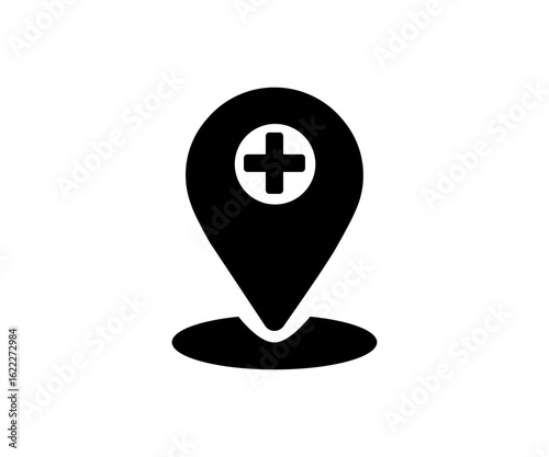 Medical Location Marker. Medical location pin, symbolized by a cross within a map marker vector design and illustration.

