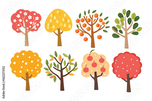 Variety of trees: A collection of diverse trees, each with its unique shape and vibrant colors, brings the beauty of nature to life.