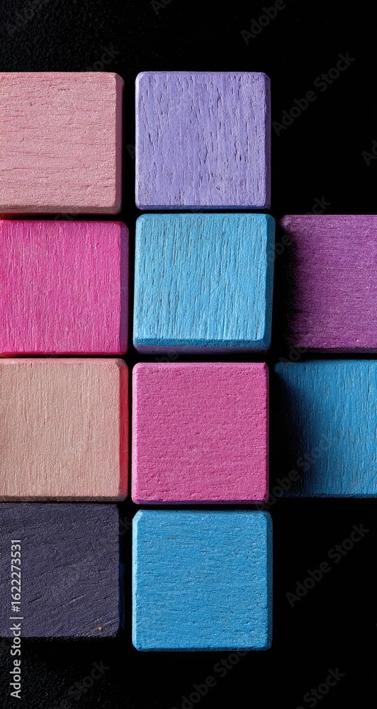 Fototapeta premium Colorful wooden blocks arranged in a grid pattern