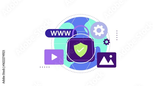 Cybersecurity Concept with Internet Shield and Multimedia Icons