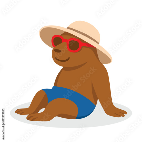 Capybara in short pants Wearing Sunglasses and Hat ? Flat Cartoon Illustration.eps