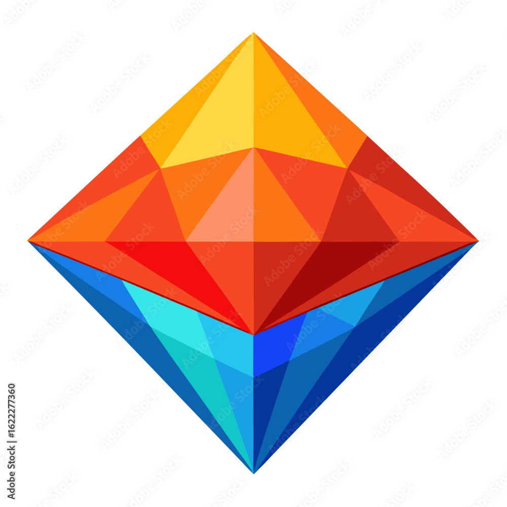 Abstract Diamond Shape with Geometric Facets in Warm and Cool Colors Abstract Diamond Shape with Geometric Facets in Warm and Cool Colors
