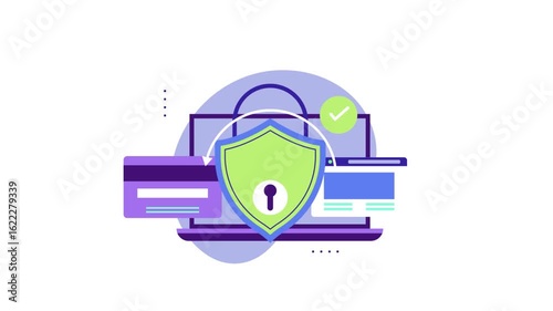 Secure Digital Payment Illustration with Shield Symbol and Credit Card