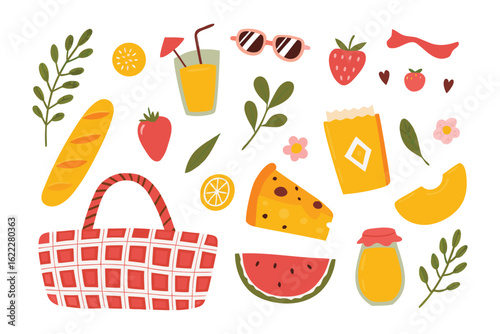 Picnic Delights: A vibrant picnic scene with assorted food and drinks, ideal for summer gatherings and outdoor events.