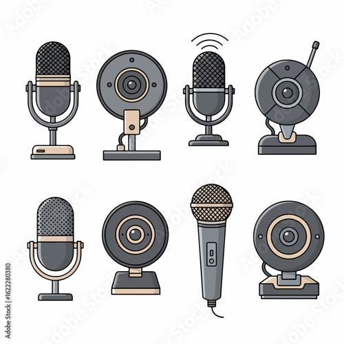Microphones and webcams set for streaming and recording