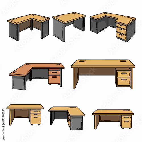 Office desks collection in various shapes and styles