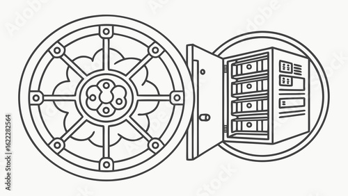 Discover the secrets of security a vintage vault with a complex wheel lock system design drawing art