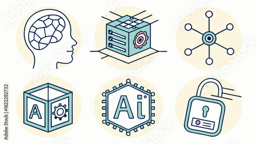 Ai artificial intelligence machine learning deep learning neural networks technology concept icons set vector