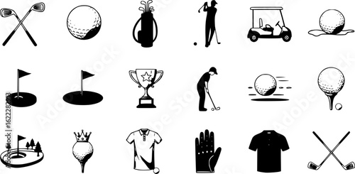 monochrome golf icons , vector