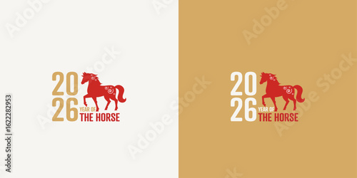 Happy Chinese New Year beautiful modern card set. 2026 Year of the Horse.	