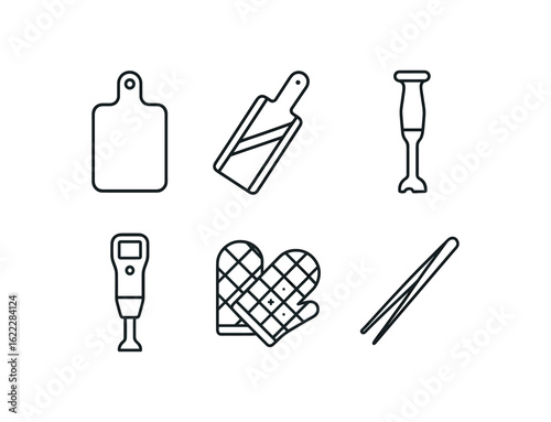 simple straight perfect outline stroke icon items monoline icons style isolated on white background chef cutting board chef mandoline slicer chef immersion blender chef sous vide machine