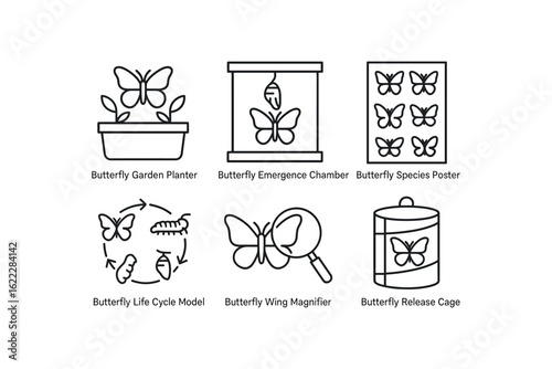 simple straight perfect outline stroke icon items monoline icons style isolated on white background butterfly garden planter butterfly emergence chamber butterfly species poster butterfly