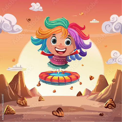 Gummy worms wriggle and bounce as this spaghetti-haired cartoon sails through a cookie canyon of candy joy.