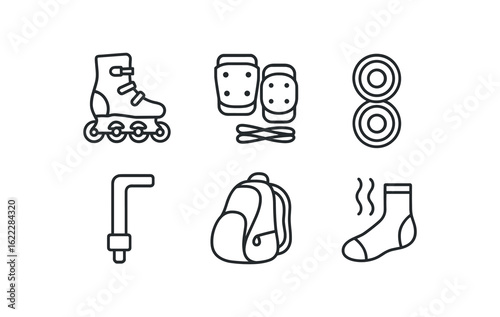 simple straight perfect outline stroke icon items monoline icons style isolated on white background rollerblades protective pads rollerblades leather laces rollerblades wheel bearings