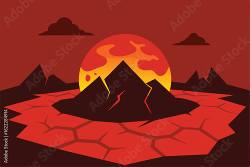 vector illustration of a mountain landscape with the moon