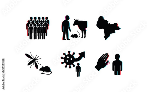 six different glitch effect illustration isolated on white backgorund parasitic infection vector saliva metalloprotease parasitic infection gametocyte development organelle parasitic