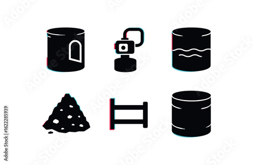 six different glitch effect illustration isolated on white backgorund pit vault chamber pit inspection camera pit water accumulation pit debris pile pit ladder rung pit concrete lining