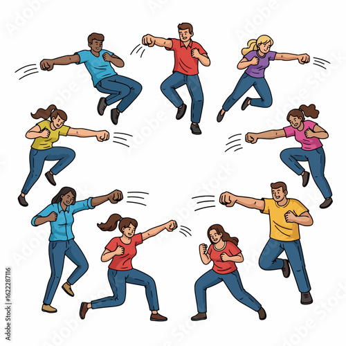 People exercising jumping fitness workout active lifestyle