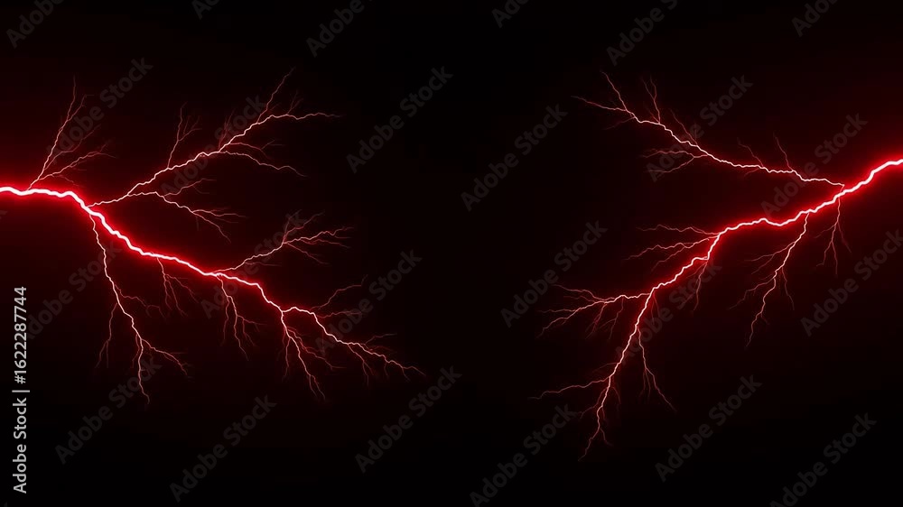 Dramatic red lightning bolts striking against a dark background, creating a striking visual effect