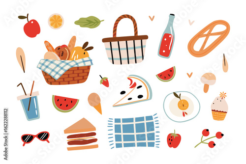 Picnic Delight: An illustration of various picnic essentials arranged invitingly, perfect for a relaxing outdoor feast.