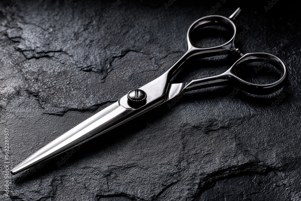 Obraz premium Professional hair shears on dark stone