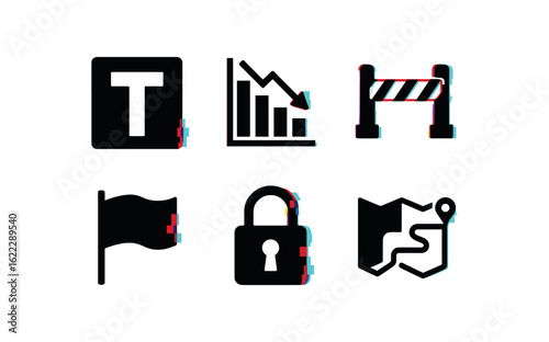 six different glitch effect illustration isolated on white backgorund dead end end of line flag dead end impasse chart dead end termination buffer dead end stopper gate dead end lock