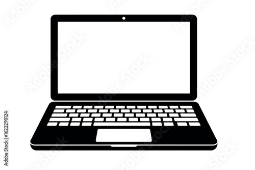 Black laptop open with white screen and keyboard computer