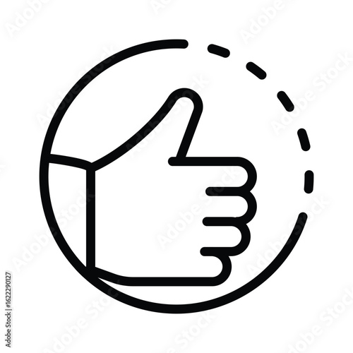 Thumbsup icon outlined in black enclosed within a circle The upper right quadrant is dotted