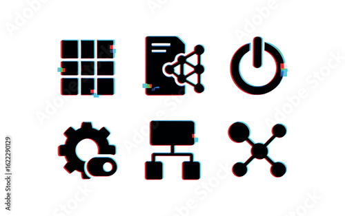 six different glitch effect illustration isolated on white backgorund automatism pattern generator automatism neural script automatism routine scheduler automatism default routine