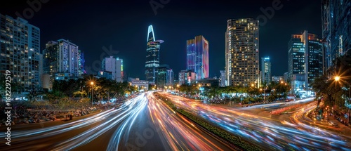 Night Cityscape: Vibrant Ho Chi Minh City Streets