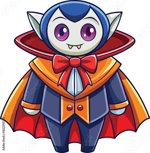 Halloween Vampire Costume with Cloak and Fangs – Bold Flat Vector